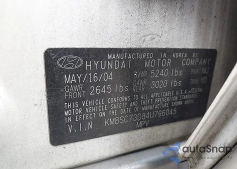 2004 Hyundai Santa Fe Gls from USA, damaged, VIN KM8SC73D84U796045